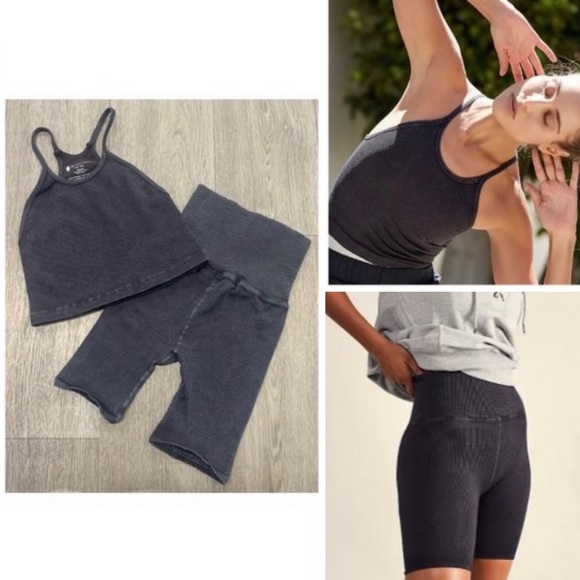 NEW Free People Happiness Runs Long Crop & Biker Short Set - Picture 3 of 10